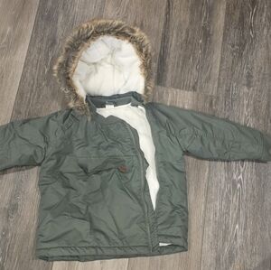 H&M Green Puffer Jacket with Faux Fur Hood